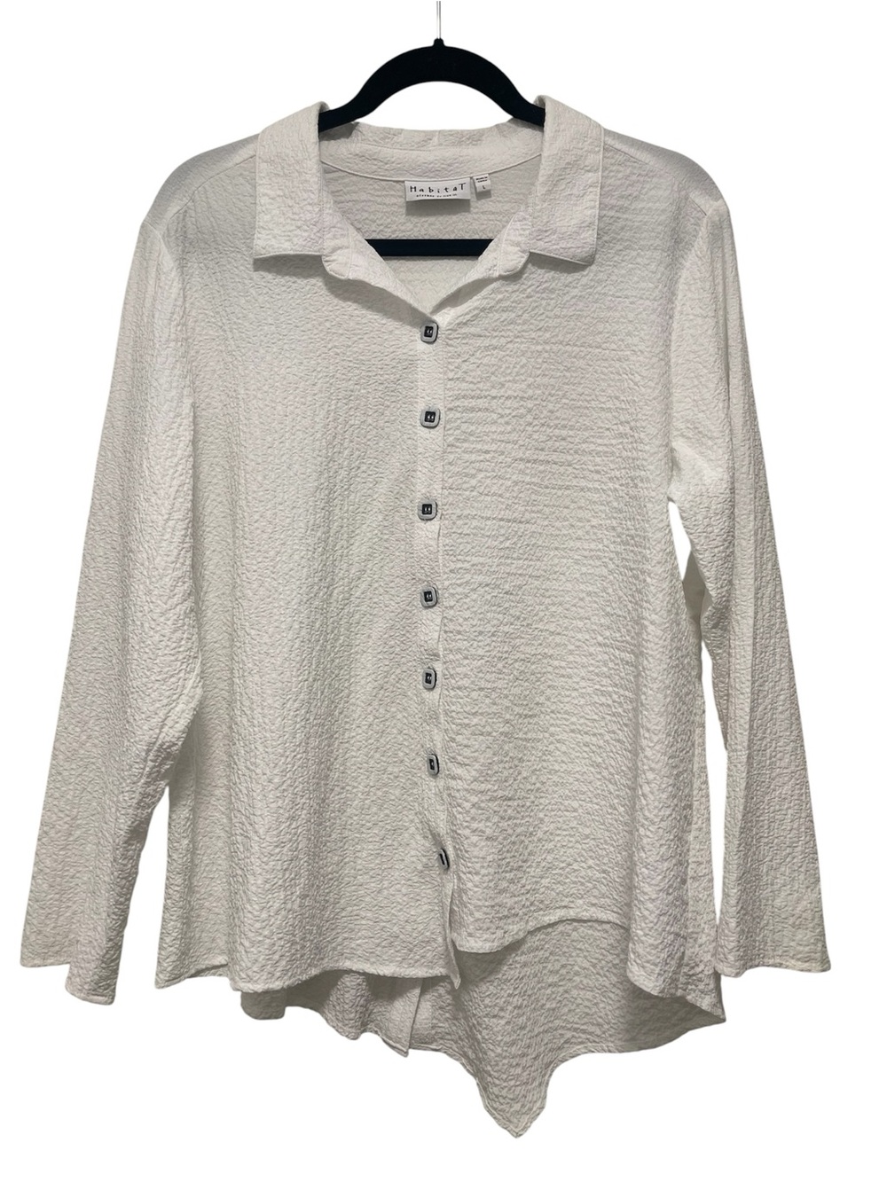 Habitat Button Front Tunic Collared Top Blouse White Textured Size Large L